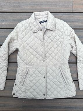 Lauren Ralph Lauren Black Label Quilted Jacket Snaps Pockets Beige Small